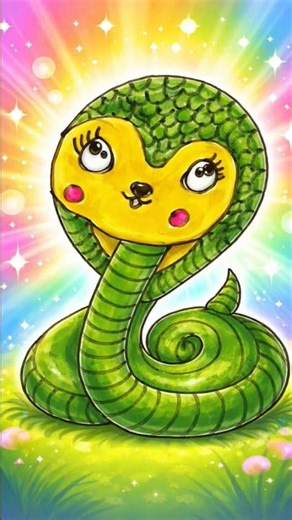 Cute Snake Drawing 🐍💚 | Easy & Colorful Art #shorts