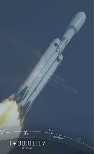 SpaceX Falcon Heavy USSF-44 launch and side boosters landing