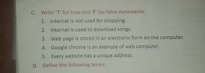 C. Write 'T' for true and 'F' for false statements.1. Internet... | Filo
