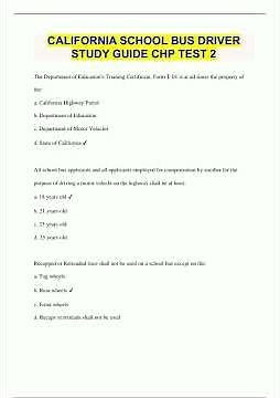 California School Bus Driver Study Guide Chp Test 2 50 Questions With 100 Correct Answers Verified