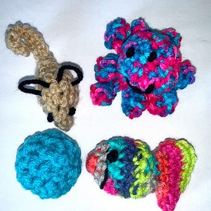 HAND CRAFTED Organic Catnip Toy Crochet Variety Set 4 Interactive Yarn Cat Toys