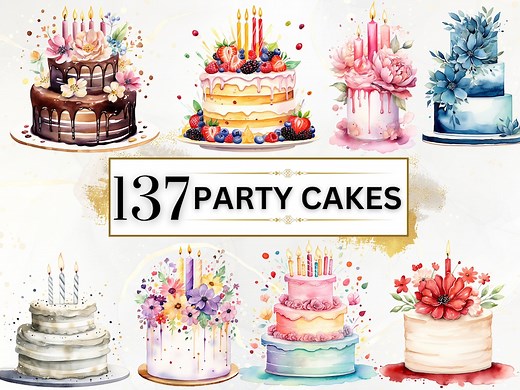 Cake Clipart Bundle- 137 Cake Pngs, Watercolor Birthday Cake PNG, Birthday Bundle, Birthday PNG, Birthday Party Clipart,wedding Cake Clipart - Etsy