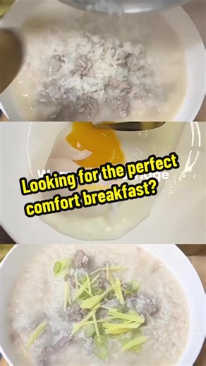 Traditional Thai Rice Porridge Smooth, slow-cooked rice porridge served with seasoned minced pork, fresh ginger, spring onions, and a perfectly soft egg. Comfort food loved across Thailand, especially for breakfast. #manchesterfood #GatleyCafeuk #Gatleyfood #coffeemanchester #meechaithaicafe