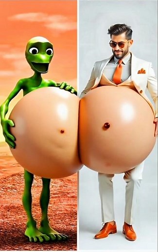 Dame Tu Cosita Green Alien Popoy & Lonef Tummy Turn Into 😱 Balloon #shorts #dametucosita