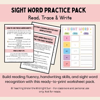 Sight Word Practice Pack – Read • Trace • Write Worksheets for Early Literacy