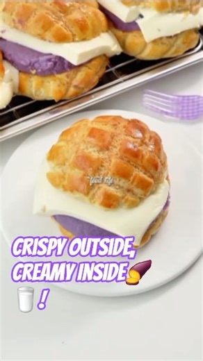 “Fluffy Pineapple Bun with Taro Cream & Milk Pudding 🍠🥛 (Better Than Bakery!)”#pineapple bun recipe
