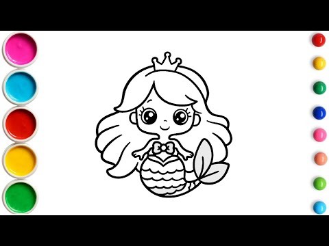 Princess 👑 Mermaid Step by Step Drawing, Painting & Colouring for Kids and Toddlers 👶🏻 🧜‍♀️