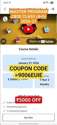 PW MASTER PROGRAM CBSE CLASS (4+5) ₹5000 OFF COUPON CODE= 9006EUIE, 7070CKQE, 6203UBFE#physicswallah