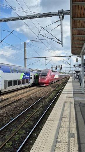 Un peu de variété niveau couleurs entre le TGV Eurostar rouge et le TER gris et vert #tgv