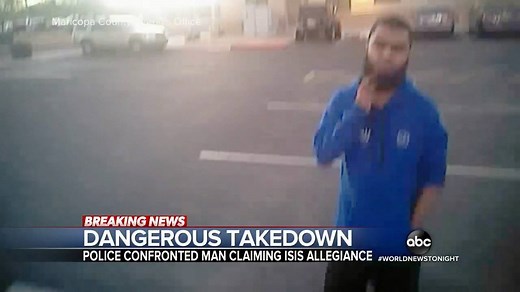 DANGEROUS TAKEDOWN: Disturbing police body camera footage shows officers shooting a suspect in Maricopa County, Arizona, who claimed allegiance to ISIS in a 911 call and refused to put down a knife. Clayton Sandell ABC News reports. https://abcn.ws/2DTmAnM | ABC World News Tonight with David Muir