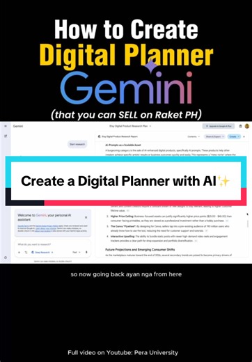 Want to create a digital planner that you can sell? 👀 You don’t need to start from a blank page anymore. Gemini can help you brainstorm planner ideas, create page layouts, generate content, organize sections, and plan your overall design ✨ Whether you’re creating a daily planner, budget planner, wellness planner, or productivity planner, AI can help speed up the creative process 💻 Sharing how I use Gemini to create digital planners in this content 🚀 #GoogleGemini #DigitalPlanner #DigitalProdu