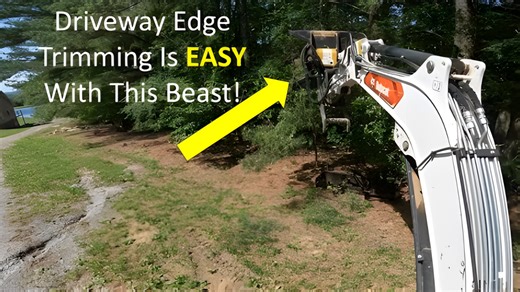 Clearing an overgrown driveway with a mini excavator HD brush cutter