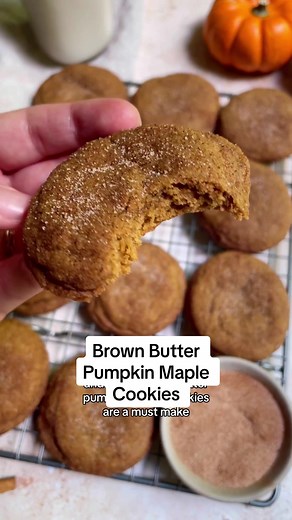 Brown Butter Pumpkin Maple Cookies - Autumn in a cookie!! 🍁🍂 Chewy on the outside, soft on the inside & perfectly spiced. Hints of pumpkin, maple and nutty brown butter…you definitely want to make these! The recipe can be found on my site through the link in my bio. Happy baking!! #fyp #foryoupage #cookies #pumpkincookies #pumpkinrecipes #fallrecipes #fallbaking