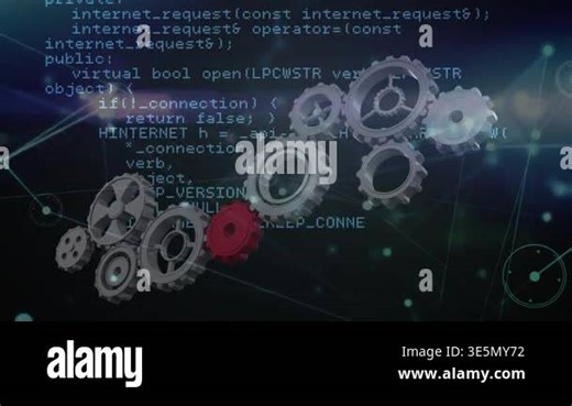 Animation of cogs moving with networks over data processing. global computing, data processing and digital interface concept digitally generated video Stock Video Footage - Alamy