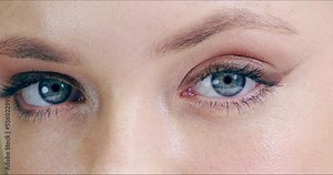 Woman, blue eyes and beauty eyelashes for makeup cosmetics, skincare or vision for optical sight. Closeup portrait of female eyes, zoom and eyebrows for eyesight, focus or facial cosmetic treatment