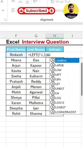 Initials | Master the Excel LEFT Function | Extract Text from the Left Easily #excel #shorts