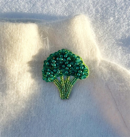 Hand Made Embroidered Beaded Broccoli Brooch - Etsy