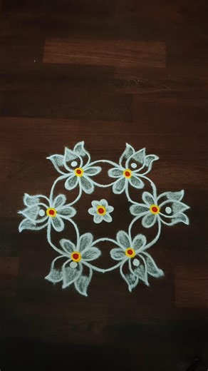 Simply Freehand Flower rangoli designs with dots 🌺#rangoli #kolam #simplerangoli #shorts #trending