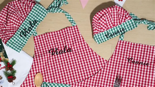 Christmas Family Apron Set, Gingham Cotton Aprons With Custom Name, Matching Hats With Pockets, - Etsy