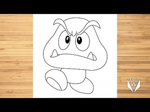 How to draw Mario Goomba Step by step, Easy Draw | Free Download Coloring Page