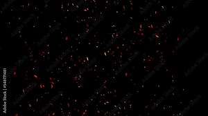 Explosive hot glowing ember sparks from the bottom and top of the frame. Overlay texture of ember particles