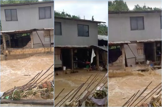 Watch: Eroding house begins sliding as floodwaters rage in Consolacion, Cebu