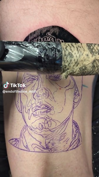 Eminem tattoo portrait process — Joe's rap legpiece update