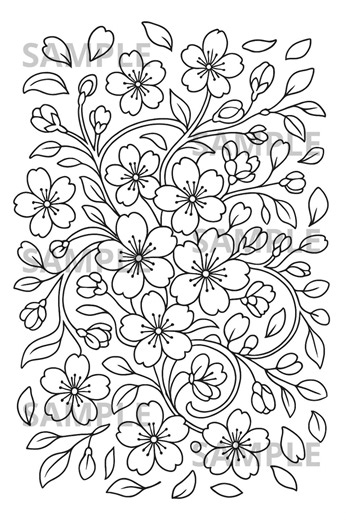 Coloriage Sakura, mandala fleurs de cerisier, dessin au trait fleur japonaise, feuille de coloriage adulte imprimable, téléchargement numérique - Etsy France