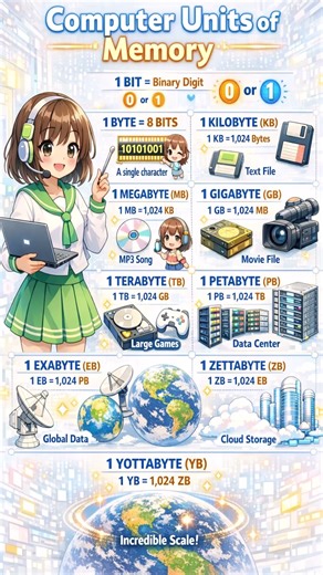 Computer Memory | Bits to Yottabytes 🤯 #coding #shorts #codingshorts #shots #shotsviral