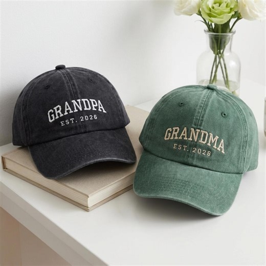 Custom Embroidered Vintage Baseball Hat, Personalized Date, Grandma Grandpa EST. 2026 - Etsy