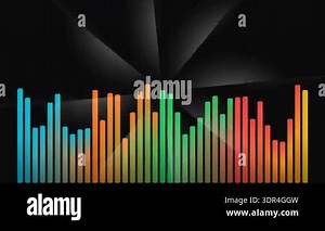 A vibrant audio spectrum analyzer visualizes sound frequencies with colorful, glowing bars moving dynamically against a dark background, perfect for music-related content Stock Video Footage - Alamy
