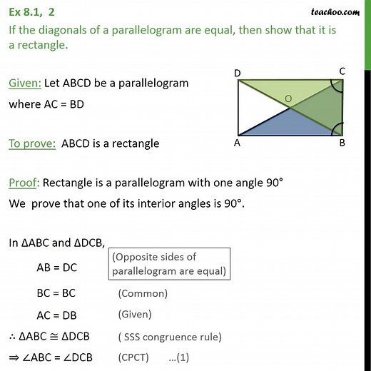 Ex 8.1, 1 - If diagonals of a parallelogram are equal - Ex 8.1