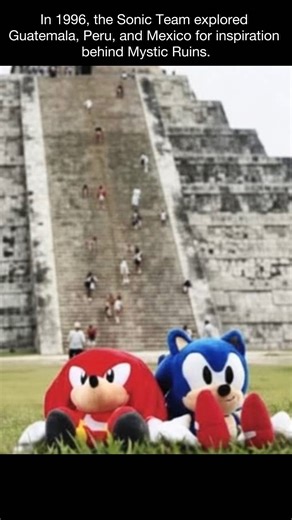 Mariano Arrigo • Argentine curator 🤖🧝‍♀️💀 on Instagram: "In 1996, Sonic Team took a trip through Guatemala, Peru, and Mexico as part of the creative process behind Sonic Adventure. The goal was to study natural landscapes, ancient ruins, and the atmosphere of real archaeological sites in order to translate that sense of mystery and antiquity into the game’s world—something quite uncommon for video game development in the 1990s. 🌎🗿 That journey directly influenced the creation of Mystic Ruin