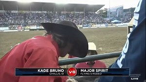 Kade Bruno is rocking Reno, leading the average with 168 points on two head. Check out his 85-point ride last night on Flying 5 Rodeo's Major Spirit. | PRCA ProRodeo