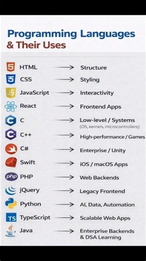 Uses of programming languages #coding #programming #tech #computerscience #python