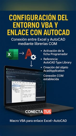 ¡Conecta Excel y AutoCAD con VBA! 🔗 Aprende a configurar tu entorno y usar las librerías COM para una integración perfecta. Desde la activación de la pestaña Programador hasta la creación del objeto AcadApplication. ¡Automatiza tus tareas de diseño y dispara tu productividad! #VBA #AutoCAD #ExcelVBA #IngenieriaCivil #CAD #ProgramacionVBA #AutomatizaTuTrabajo | C-Ingeniería