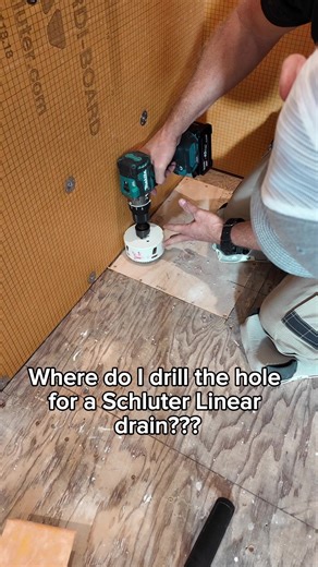 Where do I put the hole for a linear drain by the wall? I get this question a lot. Simple answer is to take a 4” hole saw direct against the kerdiboard wall and it will give you the perfect hole size and distance for your drain.. Your welcome 🤗 #schluterpartner #asmr #tutorial #creator #fyp @STABILA