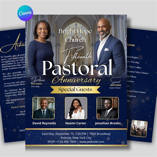 Church Program Template Canva Editable Pastoral Anniversary Program Pastor Appreciation Program Church Bulletin Template - Etsy