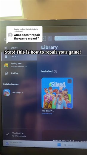 Replying to @jshdhuiabvhjkd If your Sims 4 is glitching, lagging, or acting weird… do THIS first Repairing your game fixes more than you think #s#sims4s#simstoks#sims4tipss#sims4helpgamingtips
