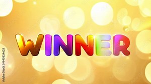 Bold 'WINNER' text in 3D rainbow colors with a shadow effect on a glowing golden background for highlighting achievements, award events, and ceremonies, digital promotions, celebratory videos