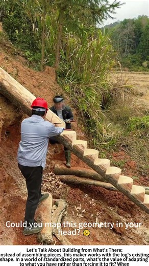 Stairway from a Single Log: Hand-Cutting a Wooden Ladder 🌲
