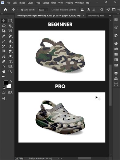 Photoshop Tips 2026 - How to creating a camouflage pattern Crocs sandal mockup #ducthangds