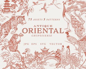 Antique Chinoiserie SVG Vector EPS Cricut, Chinese New Year Clipart, Orient Toile Patterns, Chintz, Peacock Seamless Patterns, Tiger Clipart - Etsy Australia