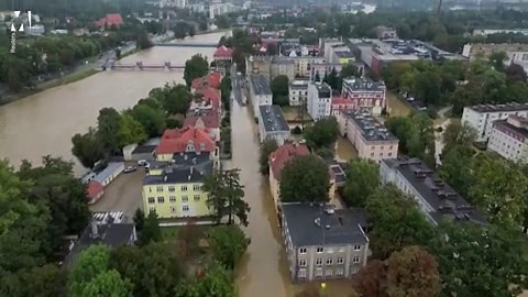 Drone footage shows Polish city under water after deadly flooding in Europe