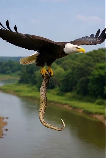 The eagle is flying with a big snake. #funny #snake #wildlife
