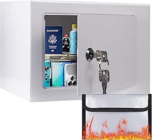 0.23 Cubic Small Fireproof Safe Box, Mini Home Safes with Fireproof Waterproof Money Bag and Keys, Kids Safes for Home Dorm Office Hotel
