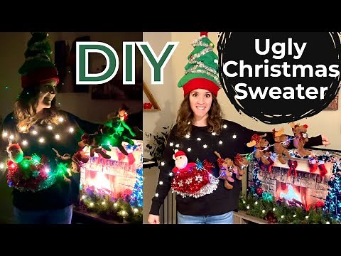 DIY Ugly Christmas Sweater With Lights *But it's kind of cute *Santa in a sleigh
