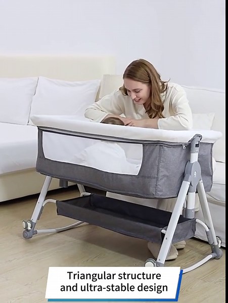 Liyufly Baby Bassinet, 4 in 1 Infant Bedside Crib with Storage Basket and Wheel &Changing Table, Adjustable Infant Cradle, Gray