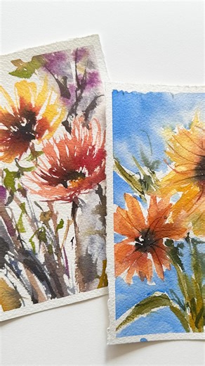 Artist/ teacher/ illustrator on Instagram: "5 minute Easy watercolor cards perfect for those looking to create fun & vibrant florals. Click the link in my profile to learn how to paint this! Patreon members get the extra tutorial- 🌻 . . . . . . . . #watercolor #artoftheday #watercolorartist #paintingprocess #reel #watercolor_galery"