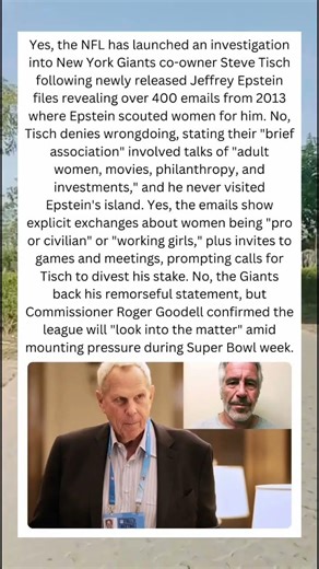 🔍 NFL Probes Giants Owner Steve Tisch Over Epstein Emails